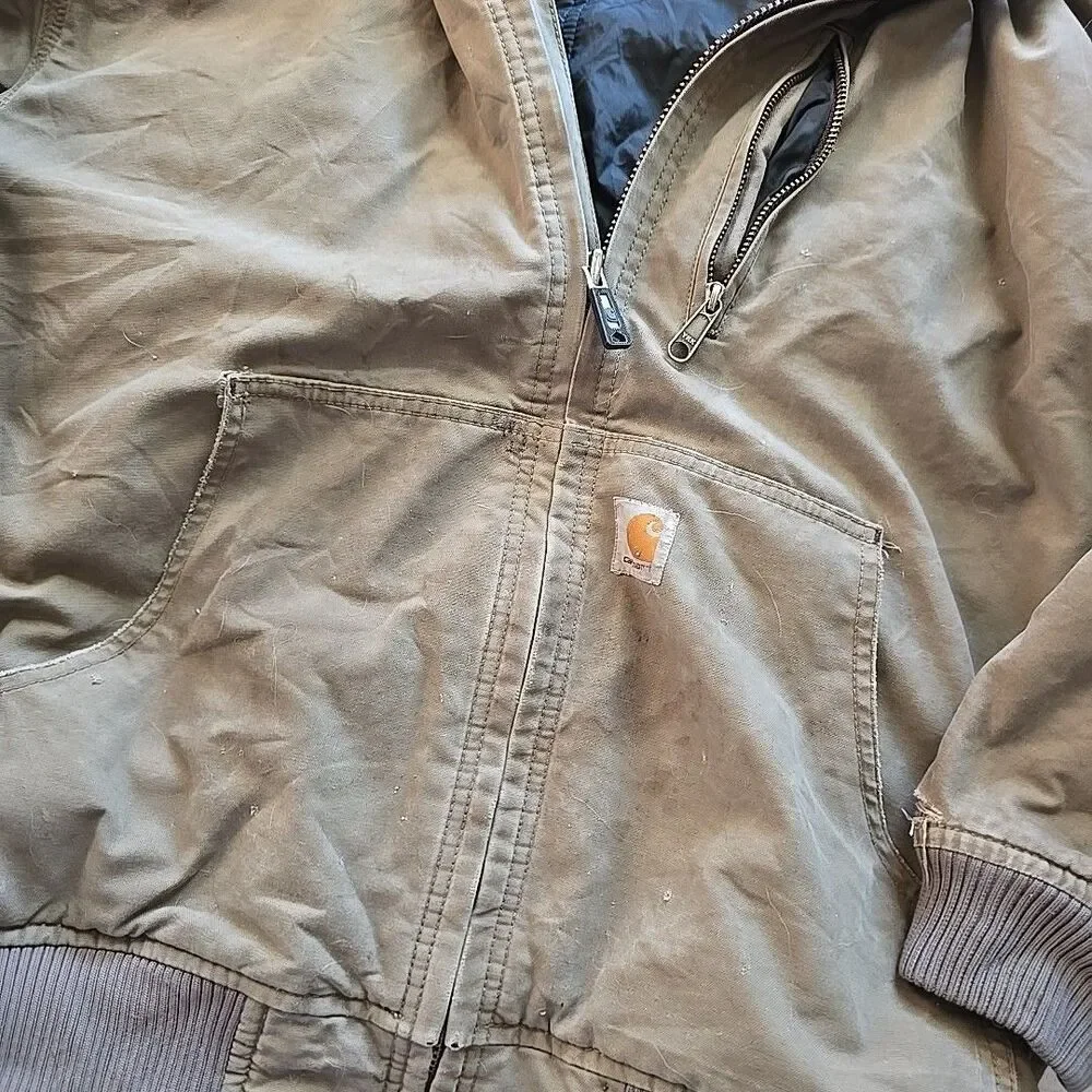 Carhartt Thrashed Men's L Tan Jacket 14806 Quilted Lining Heavy Duty Coat